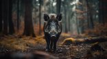 ein Wildschwein im herbstlichen Wald