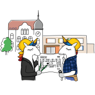 Zwei LaDaDi-Einhörner mit Bauplan