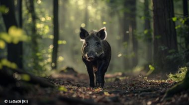 ein Wildschwein steht im Wald (generiert mit KI)