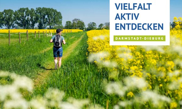 Person in Freizeitkleidung wandert neben Rapsfeld