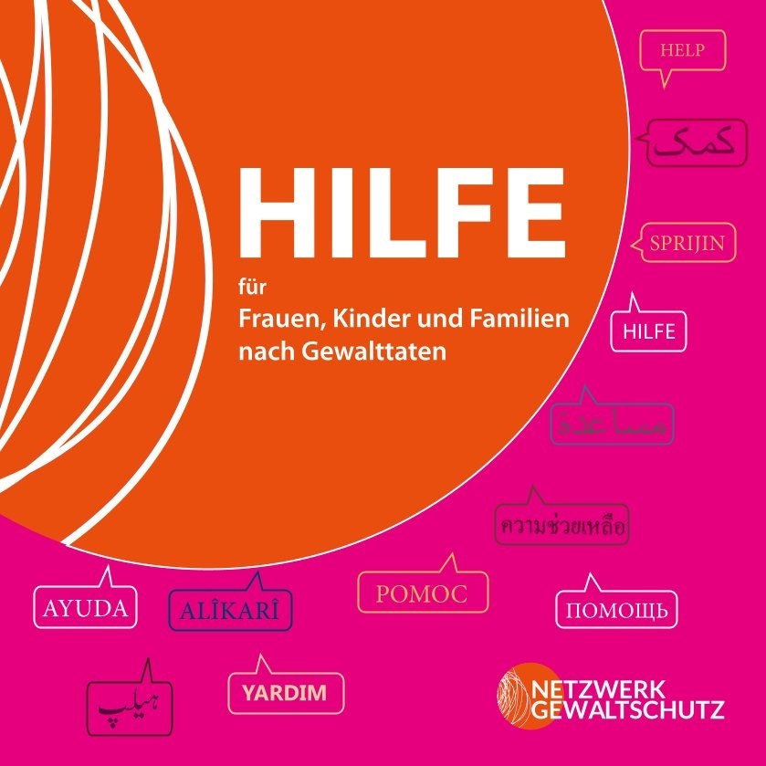 Titelseite der Broschüre Gewalt gegen Frauen und Mädchen in den Farben orange und pink