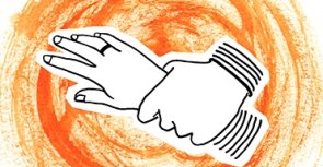 Eine Hand umgreift das Handgelenk einer Frau