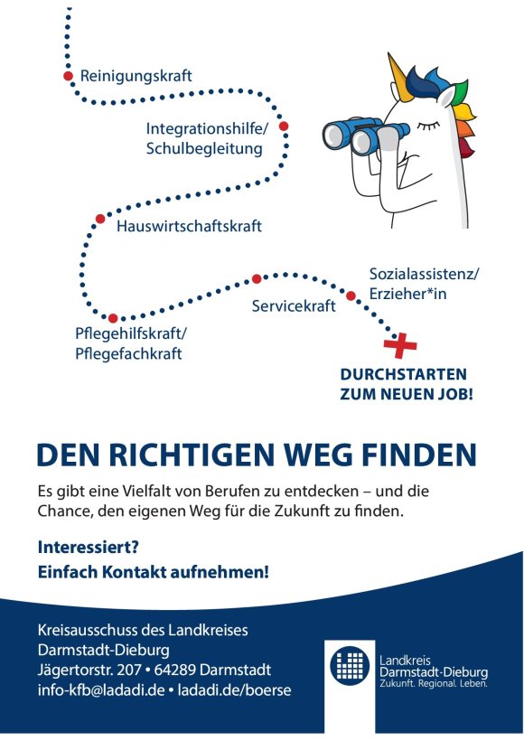 Auf der Rückseite des Flyers sind Berufe dargestellt, welche auf der Jobbörse durch Firmen vorgestellt werden. Das sind Berufe wie Hauswirtschaftskraft, Servicekraft, Erzieher und so weiter.