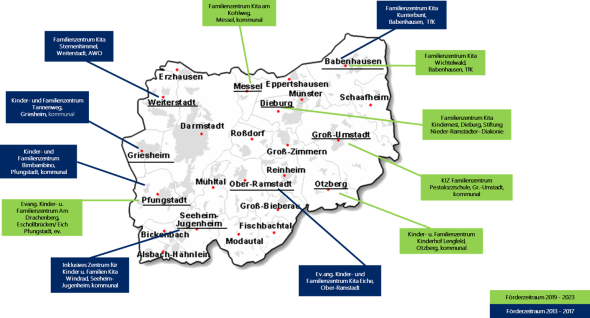 Landkarte mit abgebildeten Kitas