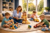 Kindertagespflegemutter betreut Kinder.