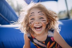 Lachendes Kind vor Hupfburg