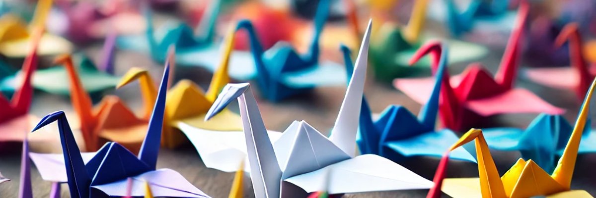 Viele bunte Origami Kraniche