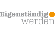Schwarz-weiße Schrift mit den Worten 'Eigenständig werden' und einem orangefarbenen Punkt rechts oben