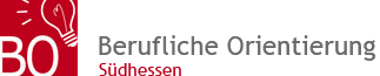 Rotes Logo mit stilisierter Glühbirne und den Buchstaben 'BO', daneben der Text 'Berufliche Orientierung Südhessen' in Grau und Rot.