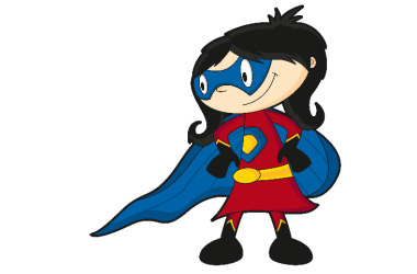 Comicfigur Mädchen im Supergirl-Kostüm