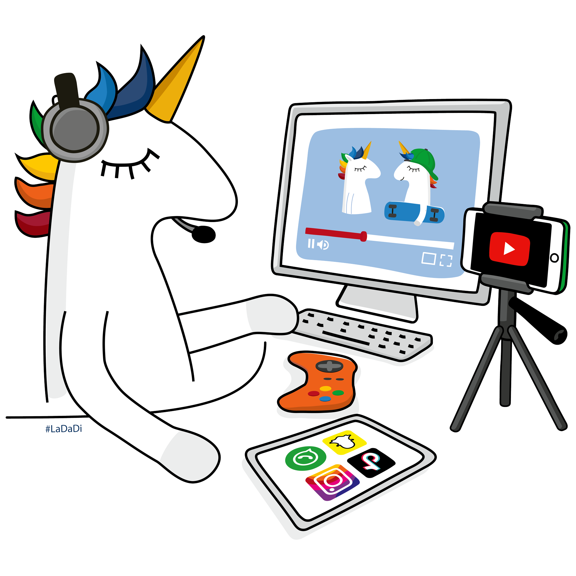 LaDaDi-Einhorn in Videokonferenz