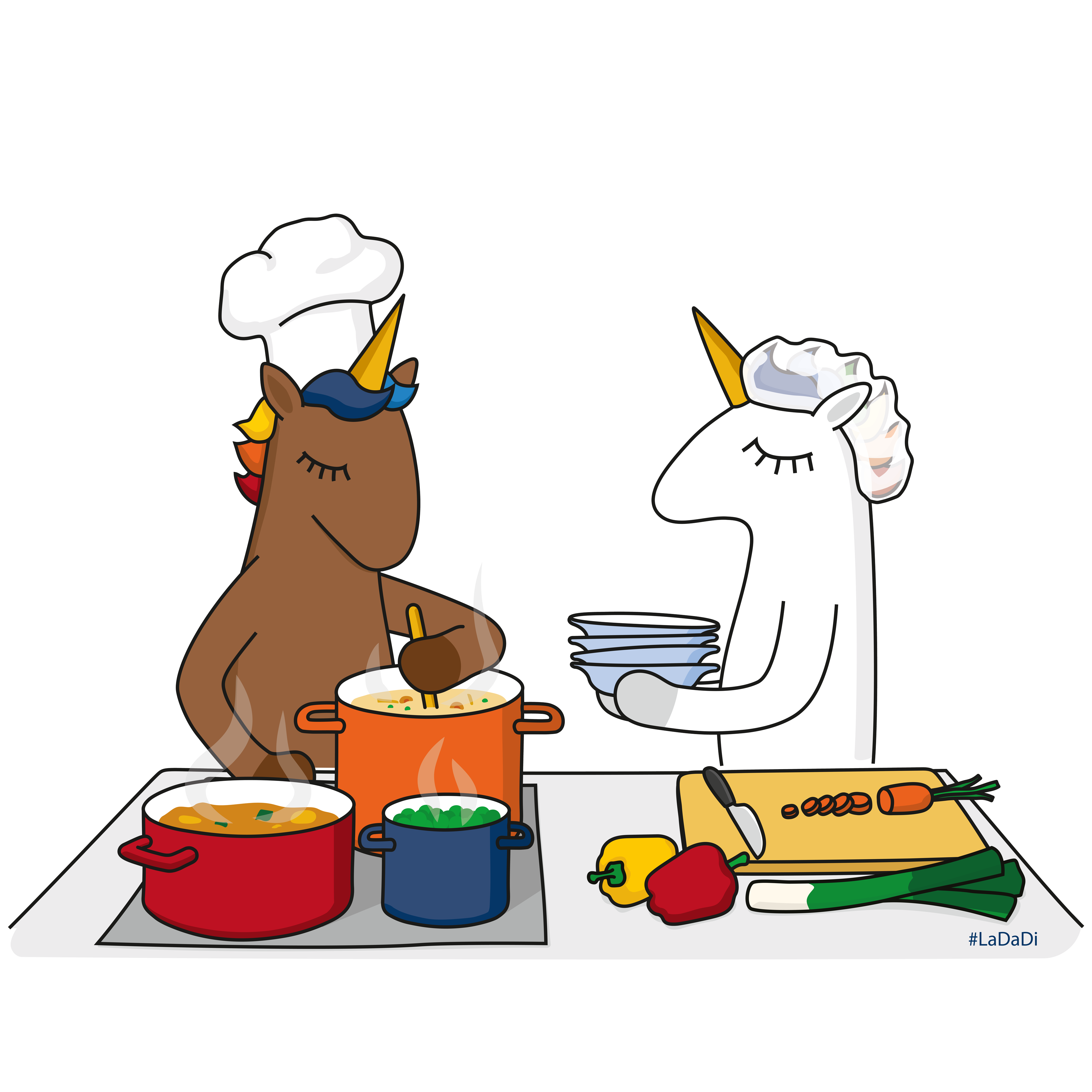 Zwei LaDaDi-Einhörner kochen gemeinsam