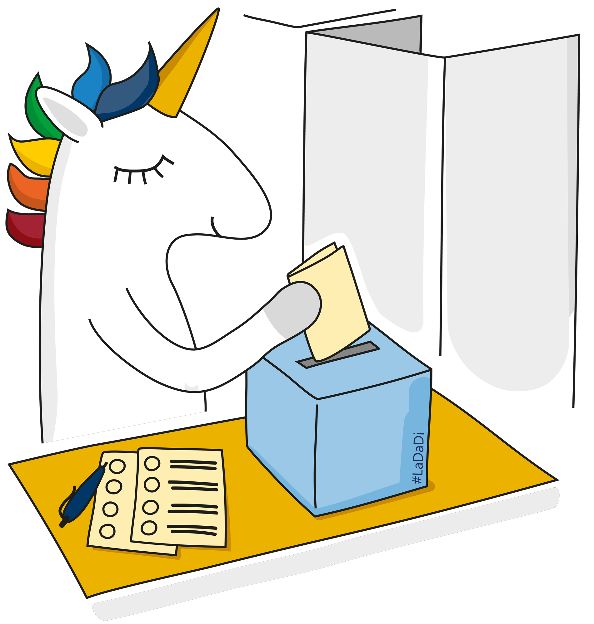 Einhorn an der Wahlurne