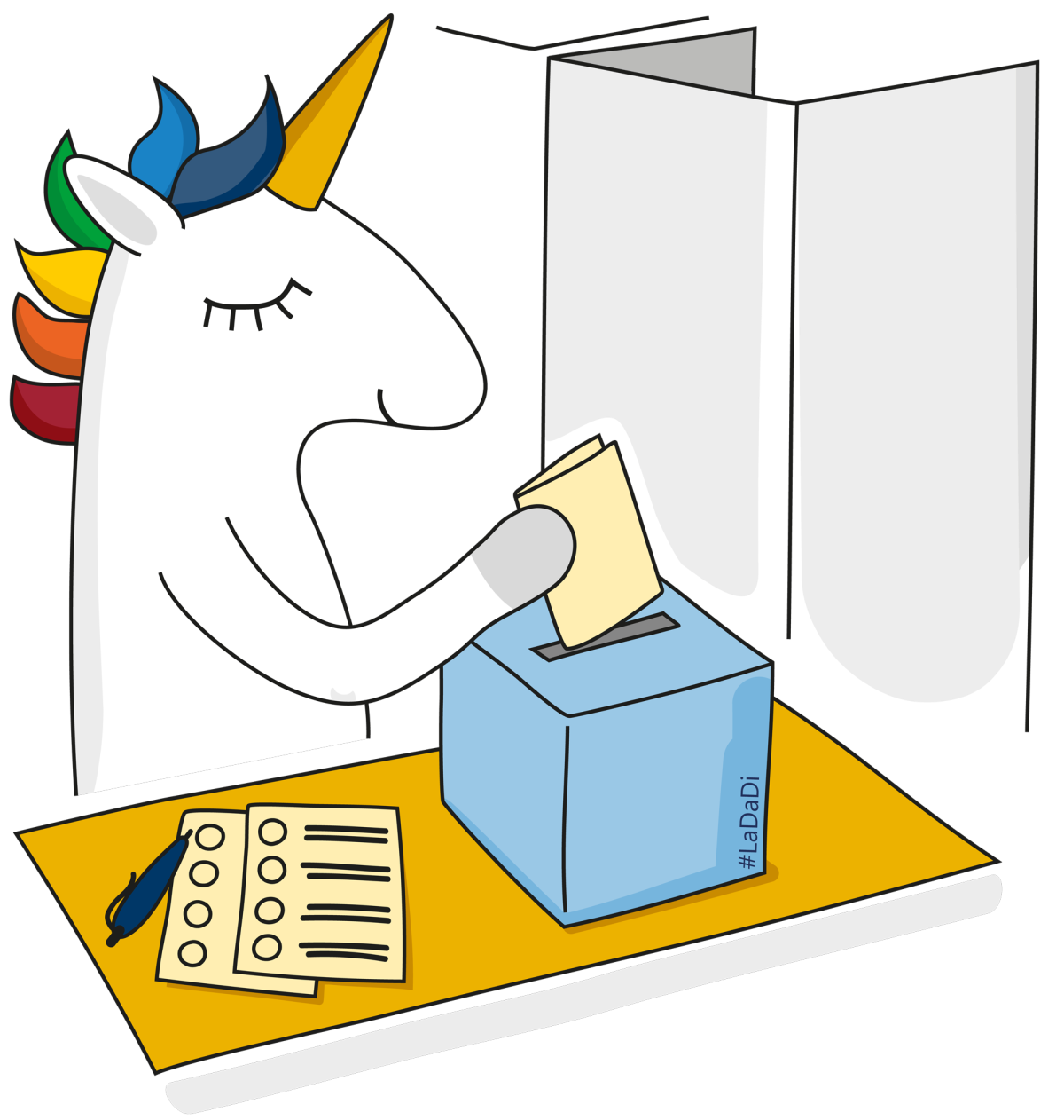 Einhorn an der Wahlurne