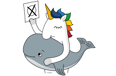 Ein Einhorn mit Wahlzettel und einem Wal