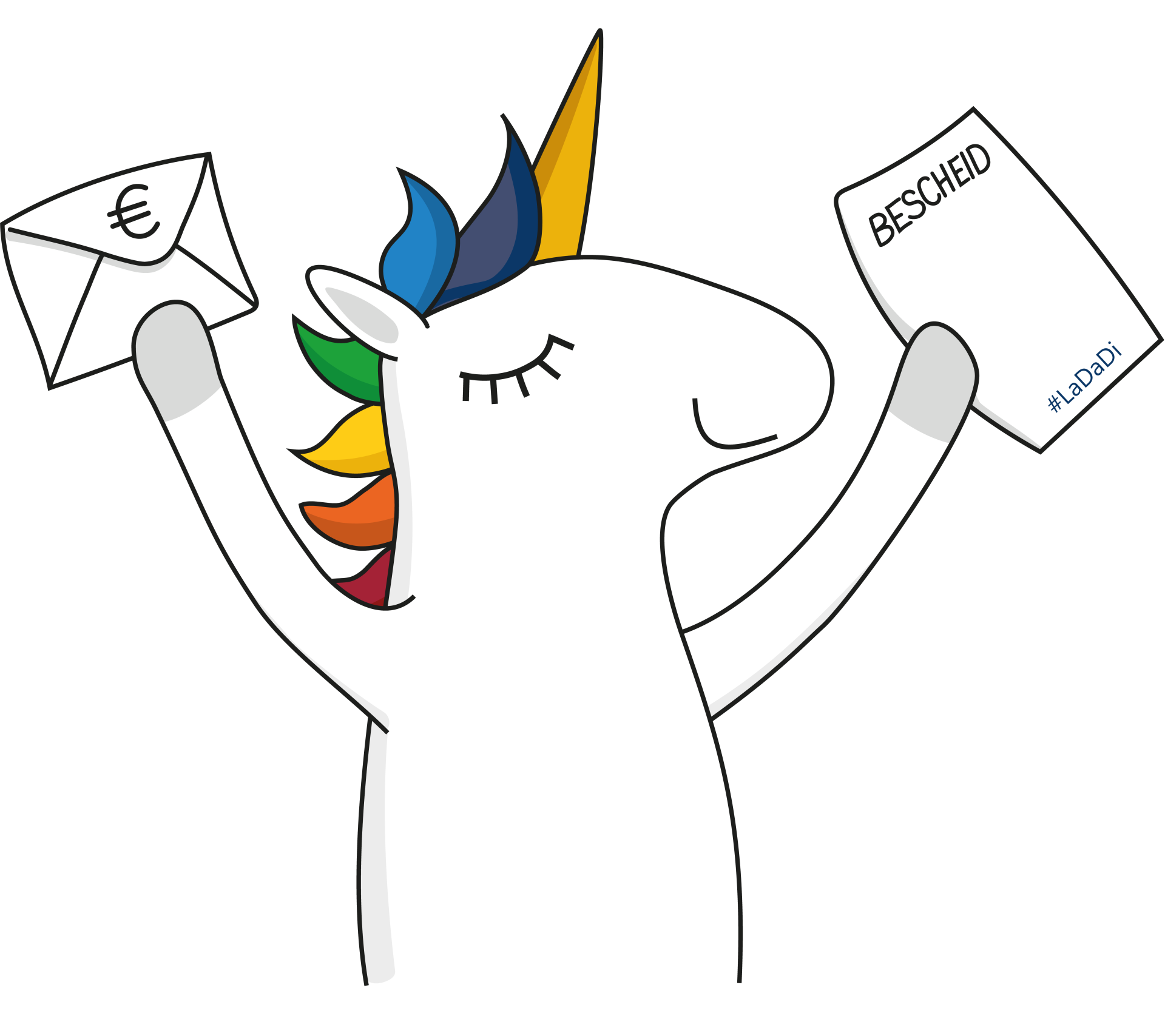 Ein Einhorn freut sich über einen Brief