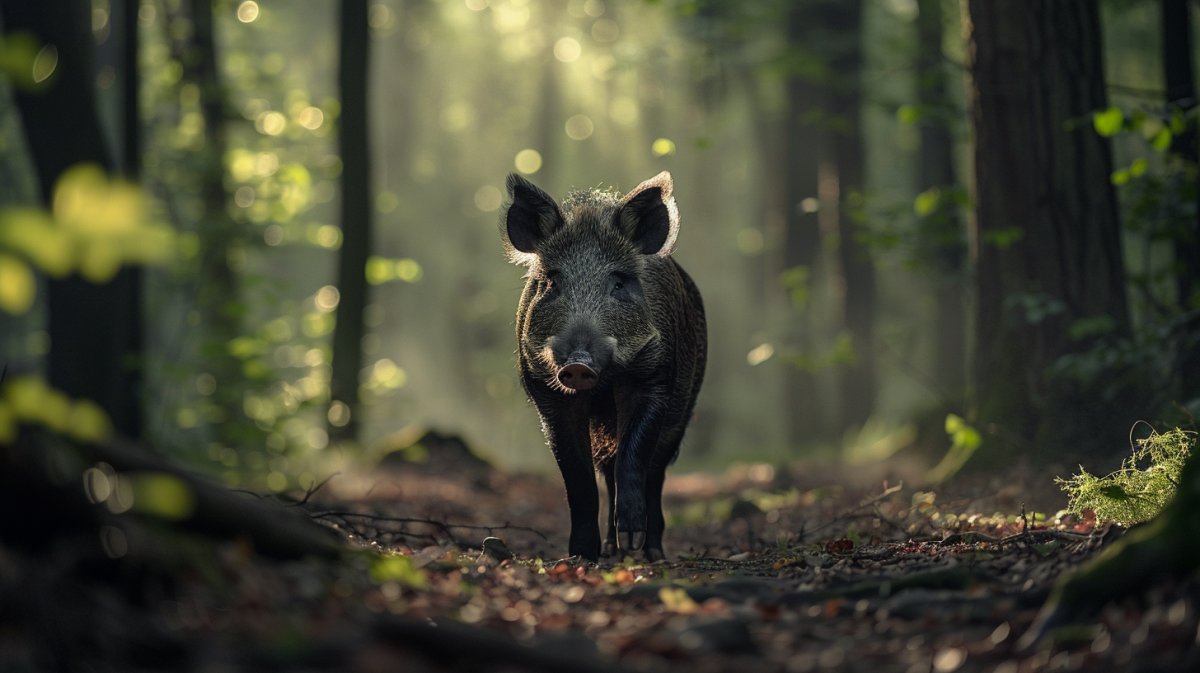 ein Wildschwein steht im Wald