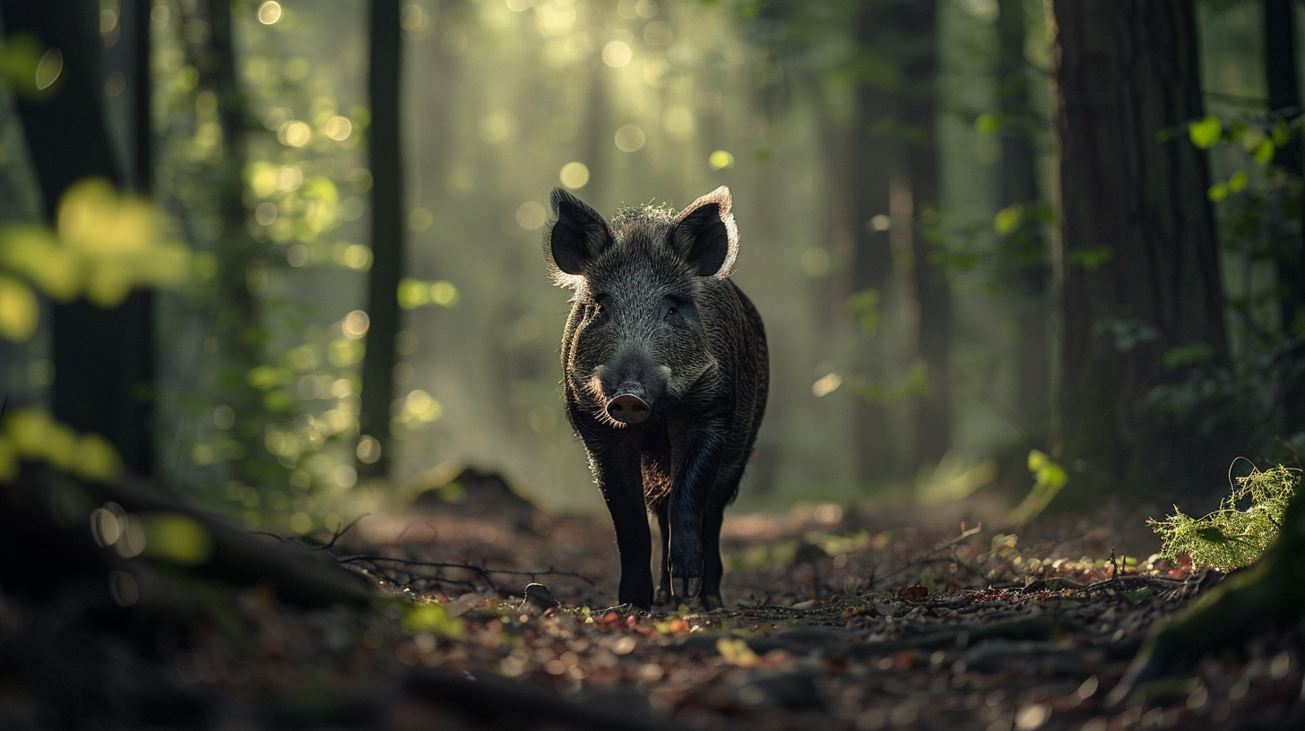 Wildschwein ein Wildschwein steht im Wald