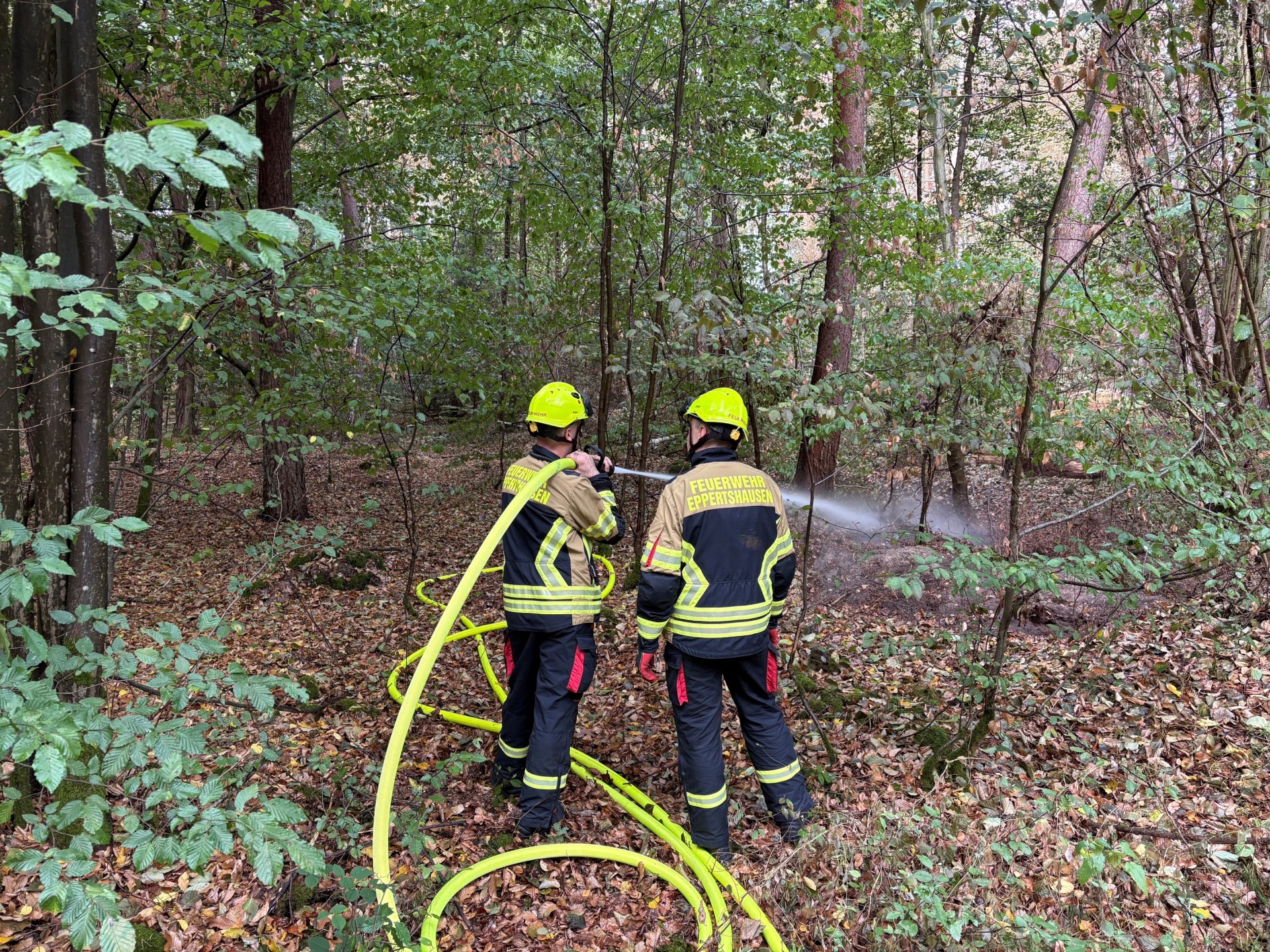 (c) Landkreis Darmstadt-Dieburg Feuerwehrleute beim Löschen (c) Landkreis Darmstadt-Dieburg Feuerwehrleute beim Löschen