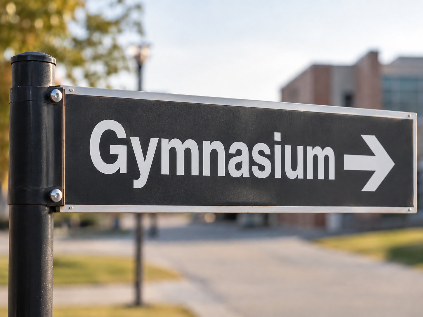 Neues Gymnasium Ein Hinweisschild in Richtung Gymnasium
